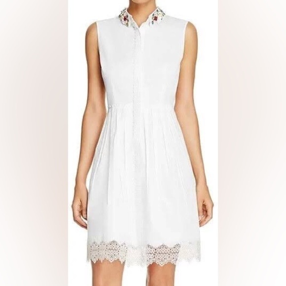 ELIE TAHARI White "Samiyah" Dress w/ Removable Sequin Collar & Lace Hem 12 - Picture 1 of 15